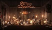 A still from the stop-motion short of Over the Garden Wall showing dozens of wooden puppets depicting characters from the show, including Wirt, Greg, Beatrice and the towering pumpkin man, Enoch